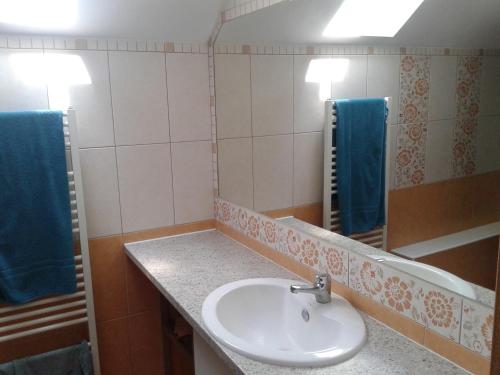 卢奇基Apartmán Liptov的一间带水槽和镜子的浴室