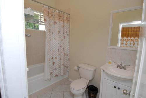 Micoud扎马克住宿加早餐旅馆的白色的浴室设有卫生间和水槽。