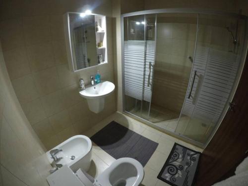 亚喀巴Rental unit in RAHA village compound, special view的一间带水槽、卫生间和淋浴的浴室