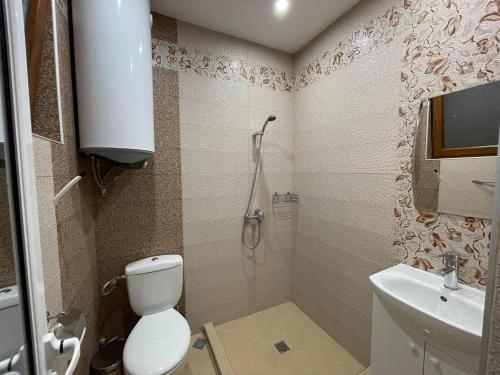 萨帕雷瓦巴尼亚Guest House Marchini的浴室配有卫生间、盥洗盆和淋浴。
