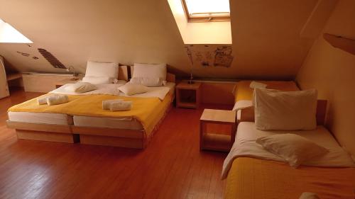 诺维萨德卡尔皇家公寓客房酒店的小房间设有两张床和窗户