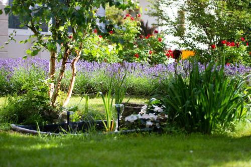 巴特尚道林登霍夫巴德施德酒店的种有紫色花和树的花园