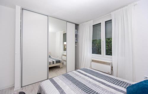 萨拉热窝Apartment Kalemova的一间卧室配有一张床和一面大镜子