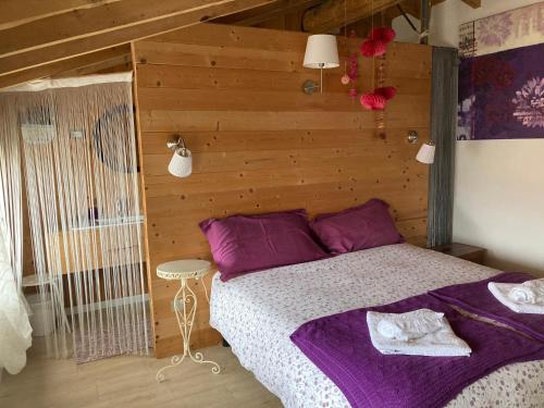 斯基奥加布池尼住宿加早餐酒店的一间卧室设有一张床和木墙