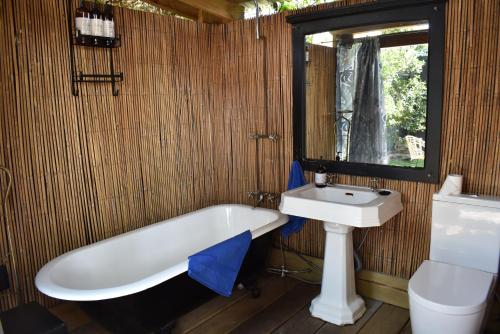 Booker BayDiscover Bali in Booker Bay的带浴缸和盥洗盆的浴室