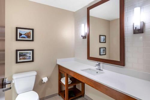 ClarkstonComfort Inn & Suites的一间带水槽、卫生间和镜子的浴室