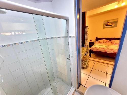 帕拉蒂Pousada Recanto dos Nativo的带淋浴的浴室和卧室