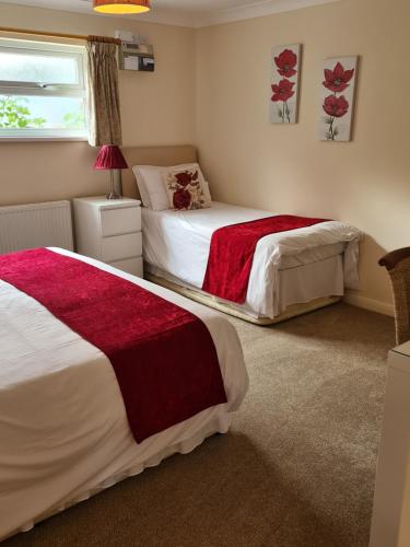 桑德维奇Chilton Villa B&B的一间卧室设有两张床和窗户。