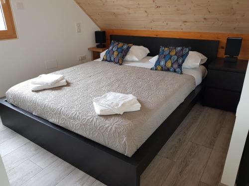 TruchtersheimSuperbe appartement type T1 proche Strasbourg的一间卧室配有一张床,上面有两条毛巾
