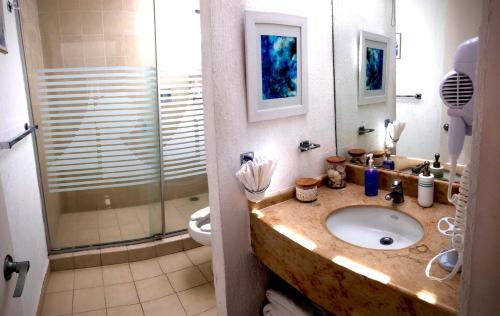 伊斯塔帕Casa Romantica De Playa的一间带水槽和淋浴的浴室