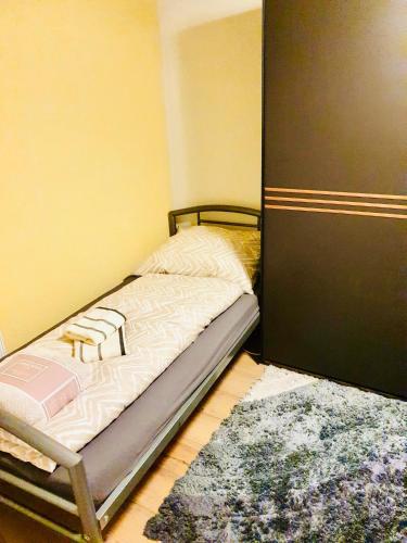 林茨VictoryForYou Unterkunft的一张小床,位于一间有地毯的房间