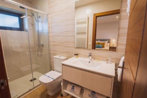 库迪列罗Apartamentos Mirador de Vidío的浴室配有卫生间、盥洗盆和淋浴。