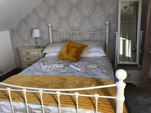 普里茅斯Wisteria house的一间卧室配有一张带两个枕头的床