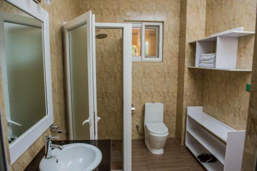 基加利IGITEGO APARTHOTEL LTD的一间带卫生间和水槽的浴室