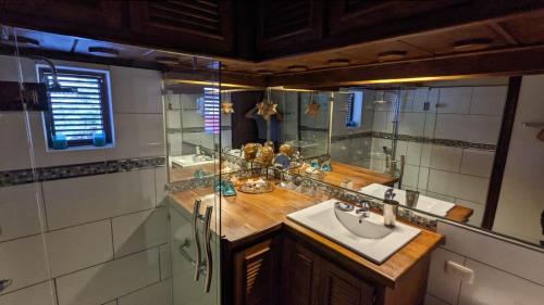 帕托斯Ecolodge Vistamar的一间带水槽和大镜子的浴室