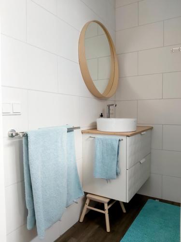 阿尔梅勒Luxury Suites Oosterwold的一间带水槽和镜子的浴室