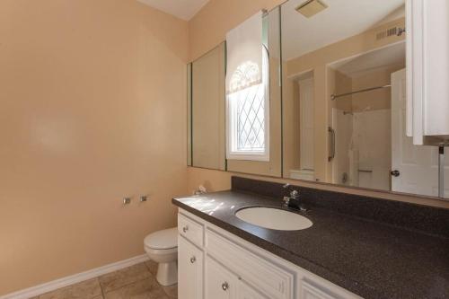 维斯塔Castlegate Guest Apartment的一间带水槽、卫生间和镜子的浴室