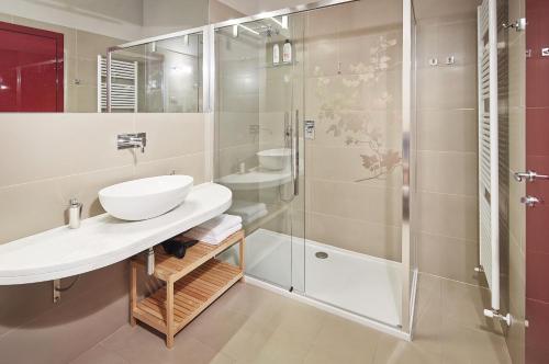 圣皮耶特罗因卡里亚诺阿尔奇别墅住宿加早餐旅馆的一间带水槽和淋浴的浴室