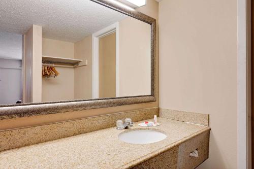 奥佐纳奥佐纳旅程住宿酒店的一间带水槽和大镜子的浴室