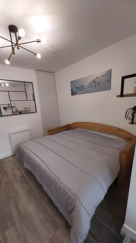 里蒙纽耶Menuires - Appart moderne 5 pers+Parking couvert的一间卧室,卧室内配有一张大床