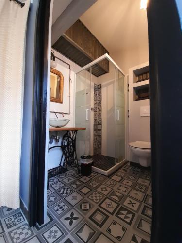 卢瓦尔河畔圣塞巴斯蒂安L'Inattendu的带淋浴、盥洗盆和卫生间的浴室
