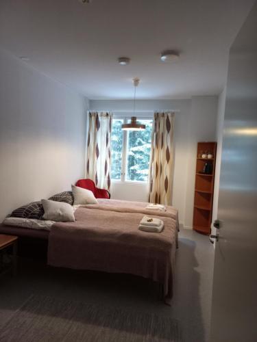 PuolankaB&B Aittoranta的一间卧室设有一张大床和窗户