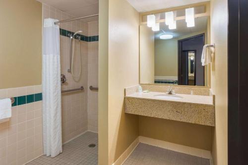 Hartford哈特福德阿美瑞辛酒店的一间带水槽和淋浴的浴室