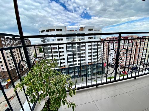 伊万诺-弗兰科夫斯克Belvederska apartment 2的阳台享有大型建筑的景致。