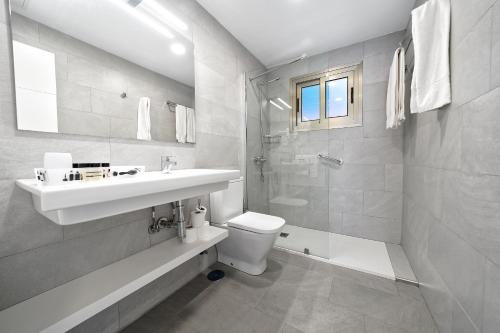 圣阿古斯丁Apartamentos Los Papagayos的一间带水槽、卫生间和淋浴的浴室