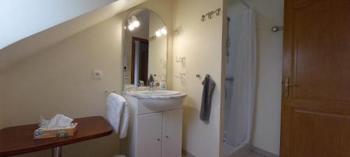 Villers-CarbonnelLa Hulotte的一间带水槽和镜子的浴室