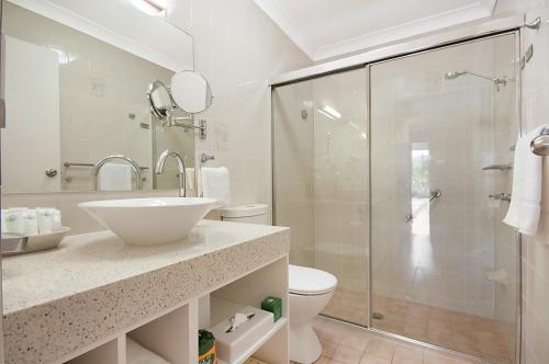 巴利纳波丽娜棕榈精品汽车旅馆的一间带水槽和淋浴的浴室