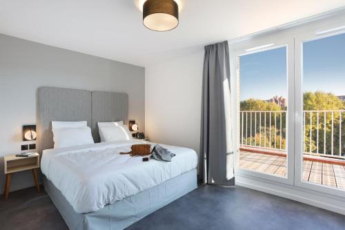 图卢兹Odalys City Toulouse Centre Compans Caffarelli的一间卧室设有一张床和一个大窗户