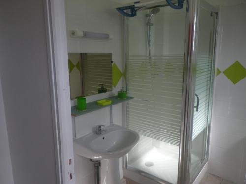 大博格IMMEUBLE NEBOT的一间带水槽和玻璃淋浴的浴室