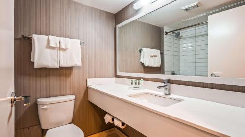 埃德蒙顿雪松公园贝斯特韦斯特酒店的一间带水槽、卫生间和镜子的浴室