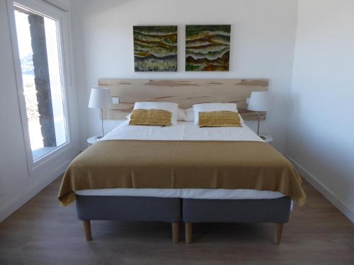 Las PuntasVilla Gallotia的一间卧室配有一张大床和两个枕头