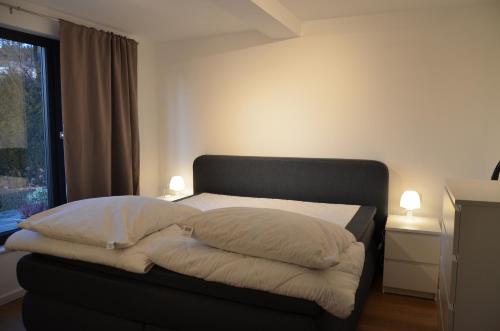 施马伦贝格Ferienwohnung Bad Fredeburg的卧室内的一张带两个枕头的床