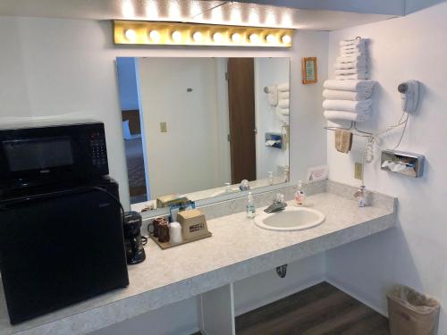 艾恩伍德豪斯特经济旅馆的一间带水槽和大镜子的浴室