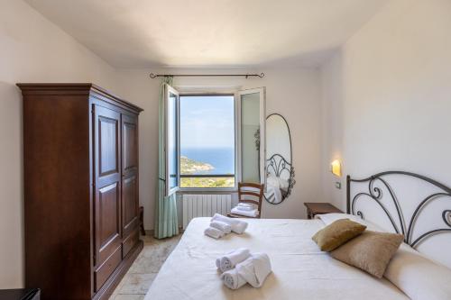 吉廖港蒙蒂塞洛城堡酒店的一间卧室设有一张床和一个大窗户