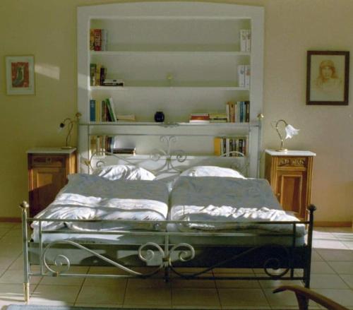 阿斯科纳Ascona: Casa Rivabella的书架的房间的一张病床