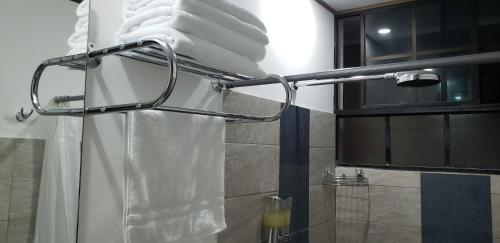 圣萨尔瓦多Green life的一间带水槽的浴室内的毛巾架