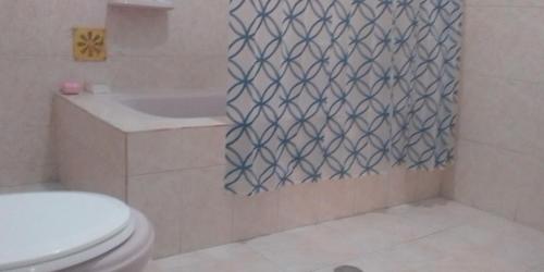 普拉亚Cubico Tota的一间带卫生间和淋浴帘的浴室