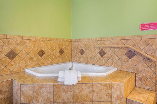 代顿代顿康福特茵酒店及套房的浴室配有带毛巾的浴缸。