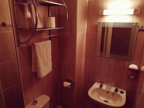 兰迪德诺德尔马酒店的一间带水槽、卫生间和镜子的浴室