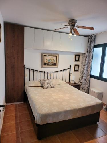 卡勒达德福斯特Appartamento Rosy Puerta del Sol的一间卧室配有一张床和吊扇