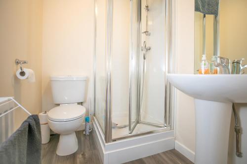 基里缪尔The Starry Rock的浴室配有卫生间、淋浴和盥洗盆。