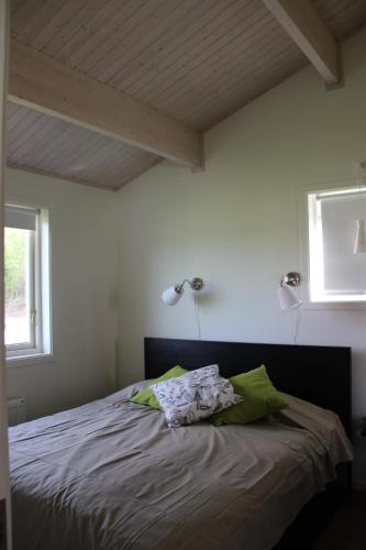 法伦Lakeview Houses Sweden的一间卧室设有一张大床和窗户