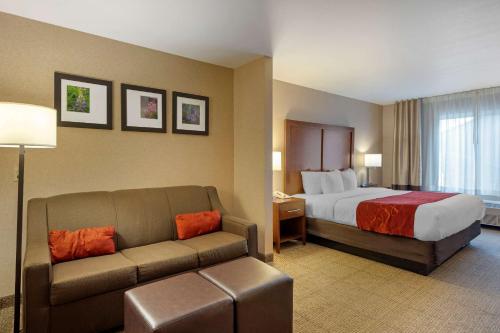 安克雷奇安克雷奇国际机场康福特套房酒店的酒店客房,配有床和沙发
