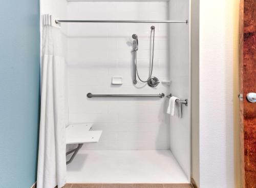 朗维尤Wingate by Wyndham Longview North的带淋浴和浴帘的浴室