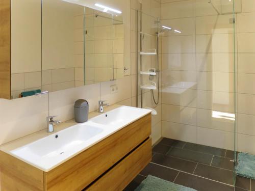 齐勒谷地施特拉斯Apartment Zillertalblick - FGZ230 by Interhome的一间带水槽和淋浴的浴室