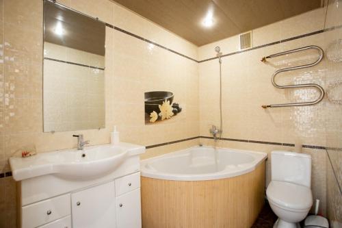 尼古拉耶夫Уютная квартира в центре的一间带水槽、浴缸和卫生间的浴室
